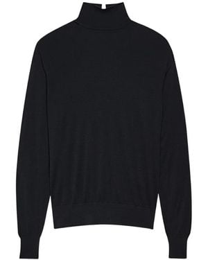 Another Tomorrow Fine-Knit Turtleneck Long-Sleeve Top - Black