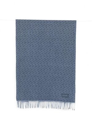 Liu Jo Logo-Pattern Fringed Scarf - Blue