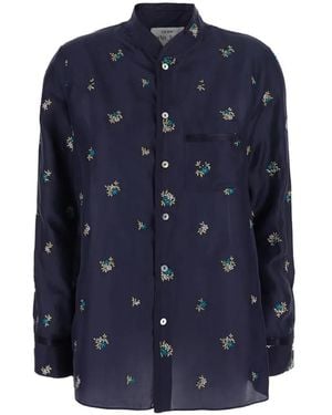 forte_forte Chemise En Soie À Fleurs Brodées - Blue