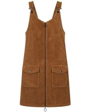 LA ROSE Suede Zip-Up Mini Dress - Brown