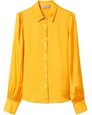 Twinset Bishop-Sleeve Polka-Dot Shirt - Yellow