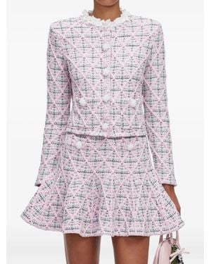 Self-Portrait Check Knit Jacket - Pink