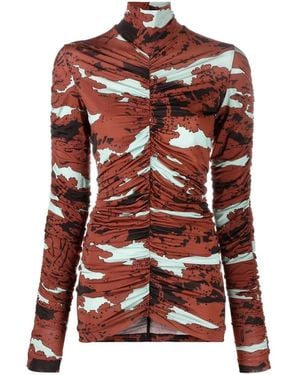 Colville Abstract-Print Ruched Roll-Neck Top - Red