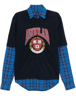 Egonlab T-Shirt À Empiècement Carreaux - Bleu