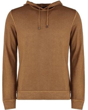 Moorer Hooded Ribbed Sweater - Brown