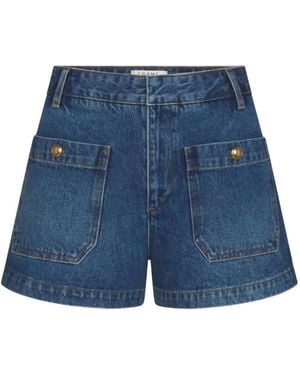 FRAME Button-Embellished Patch-Pocket Shorts - Blue