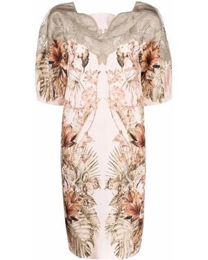 Alberta Ferretti Macramé Detailing Floral-Print Shift Dress - Multicolor