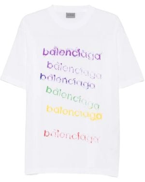 Balenciaga Camiseta De Algodón Con Logo Estampado - Blanco