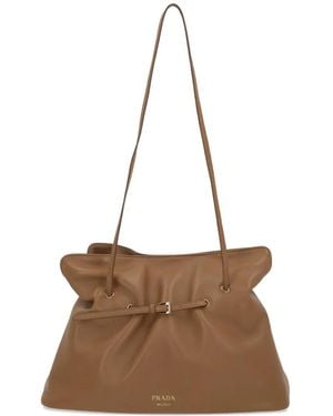 Prada Small Dada Nappa Leather Shoulder Bag - Brown