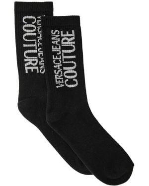 Versace Jeans Couture Logo-Print Ribbed-Knit Socks - Black