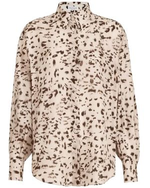 Brunello Cucinelli Lynx Print Silk Pongee Shirt With Monili - White