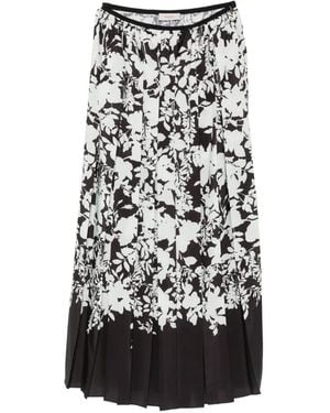 Agnona Floral-Print Pleated Midi Skirt - White