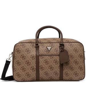 Guess Berta Monogram-Print Logo-Plaque Luggge Bag - Brown