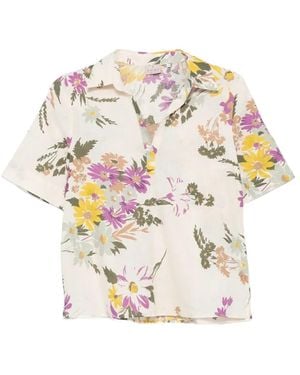 Marella Feroce Floral-Print Short-Sleeve Shirt - White