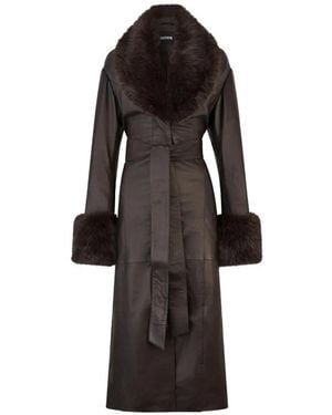 ROTATE BIRGER CHRISTENSEN Faux-Fur Collar Leather Coat - Black
