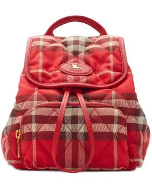 Burberry Horseshoe Quilted Check Backpack Mini Bag - Red