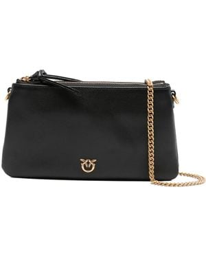 Pinko Small Double Leather Shoulder Bag - Black