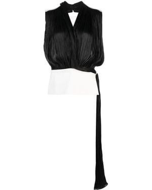 V:PM ATELIER Noemi Satin-Finish V-Neck Top - Black