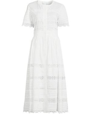 Waimari Camila Lace-Trim Button-Down Midi Dress - White