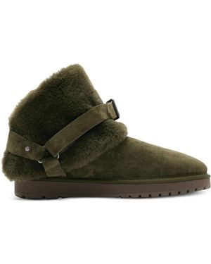 Burberry Buckled Shearling Ankle Boots - Green