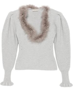 Blumarine Puffärmel-Pullover Mit Federbesatz - Weiß