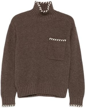 Sandro Gerippter Pullover Mit Bestickter Tasche - Braun
