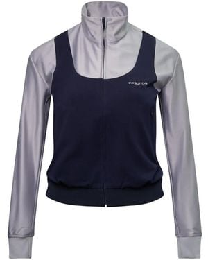 Pushbutton Layered-Design Zip-Up Sweatshirt - Blue