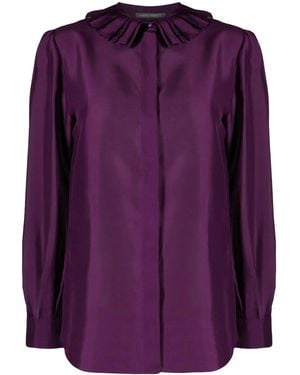 Alberta Ferretti Ruffle-Collar Silk Shirt - Purple