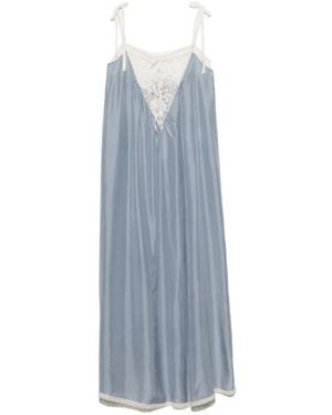 Bimba Y Lola Vestido De Seda Claro Con Tirantes De Encaje - Azul