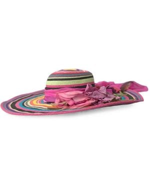 Dolce & Gabbana Floral-Appliqué Striped Sun Hat - Pink