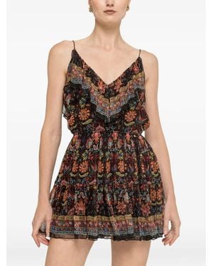 Nissa Floral-Print Silk Mini Dress - Black