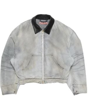 Acne Studios Zip Leather-Collar Denim Jacket - Grey