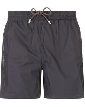 Fedeli Logo-Patch Drawstring Swim Shorts - Gray