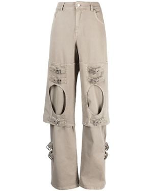 Blumarine Buckle-Detailed Wide Leg Trousers - Natural