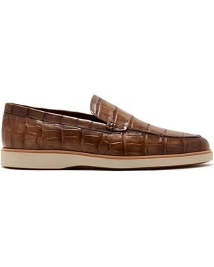 Magnanni Embossed Crocodile Leather Loafers - Brown