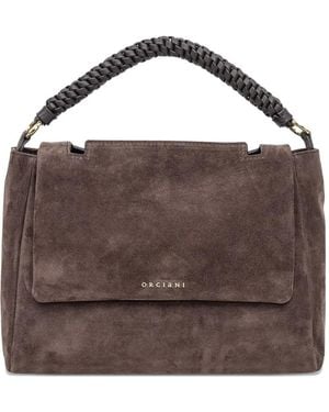 Orciani Medium Sveva Peach Braided-Handle Suede Tote Bag - Brown