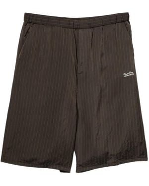 Undercover Logo-Embroidered Pinstripe Shorts - Brown