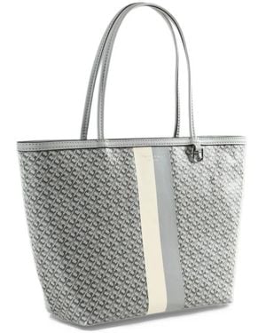 Tory Burch Monogram-Print Striped Tote Bag - White