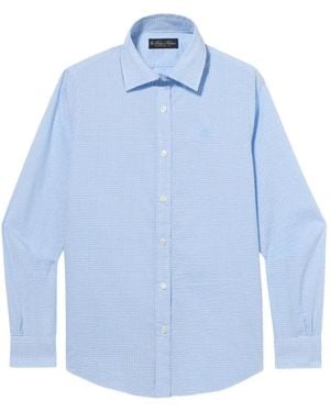 Brooks Brothers Logo-Embroidered Micro-Checked Shirt - Blue