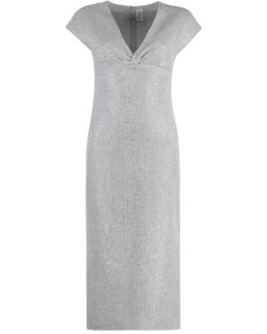 St. John Cap-Sleeve Lurex Dress - Grey
