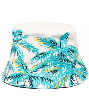 Palm Angels Palm-Print Bucket Hat - Blue