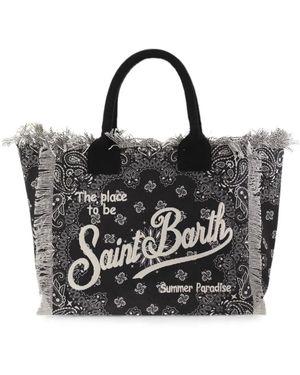 MC2 Saint Barth Bandana-Print Fringed Tote Bag - Black