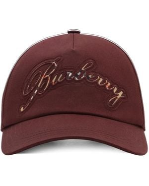Burberry Casquette En Gabardine À Logo Et Carreaux - Red