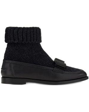 Ferragamo Vara Bow Sock-Ankle Loafers - Black