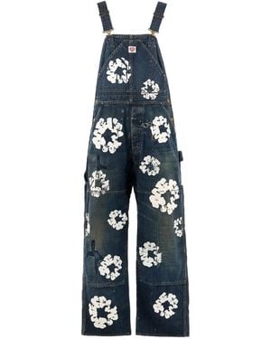 SAINT Mxxxxxx Wreath-Print Denim Overalls - Blue