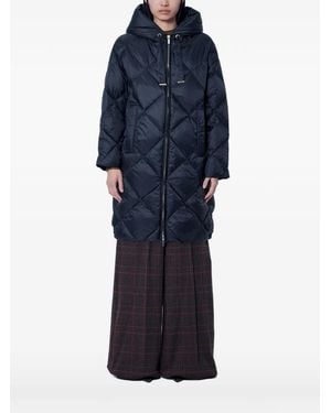 Max Mara Diamond-Quilted Hooded Coat - Blue
