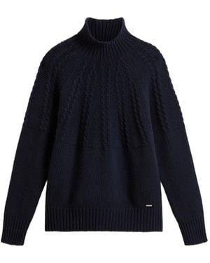Woolrich Pull En Maille Torsadée À Col Roulé - Bleu