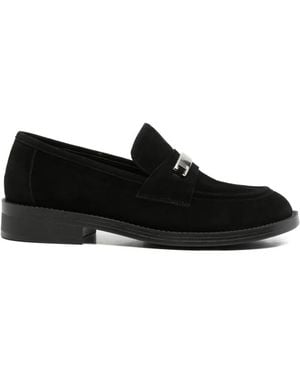 ADRIANNA FERETTI Plaque-Detail Suede Loafers - Black