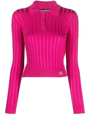 Dolce & Gabbana Logo-Plaque Ribbed Polo Shirt - Pink
