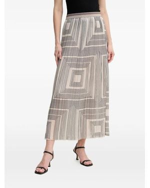 MARC AUREL Geometric Pleated Midi Skirt - Natural